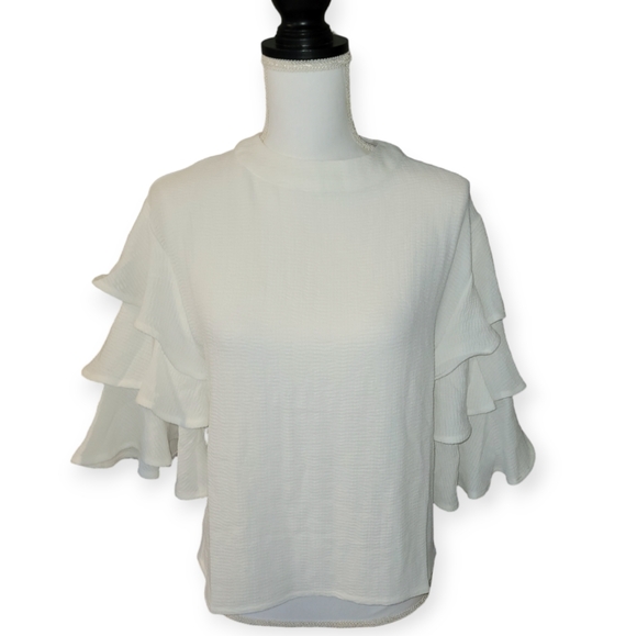 Anthropologie Endless Rose Tiered Ruffle Sleeve Blouse - Picture 3 of 11